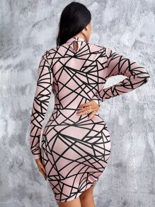 SHEIN SXY 滿版幾何圖案緊身連衣裙 - 彩色 - 查看 2