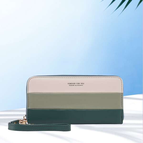 

Colorblock Letter Graphic Long Wallet, Green