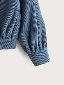 Girls Flap Detail Drop Shoulder Single Breasted Corduroy Jacket - Dusty Blue - View 3