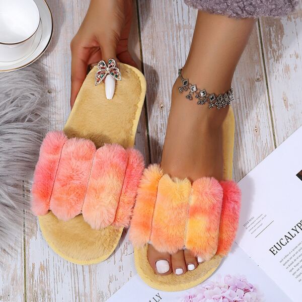 

Tie Dye Pattern Textured Fuzzy Slippers, Multicolor