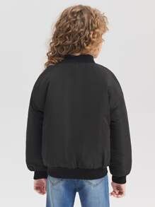 SHEIN Girls Drop Shoulder Zipper Quilted Bomber Jacket - Black - View 2
