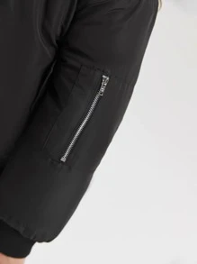 SHEIN Girls Drop Shoulder Zipper Quilted Bomber Jacket - Black - View 3