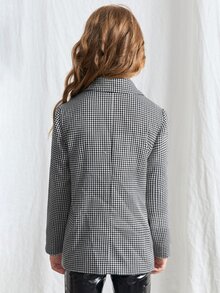 SHEIN Girls Gingham Double Breasted Coat - Black and White - View 2