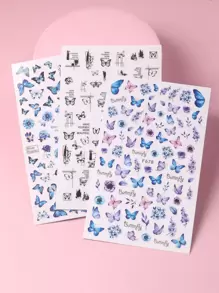 TSZS 3张蝴蝶图案美甲贴纸 Y2K风格美甲贴花 DIY美甲 - 彩色 - 查看 1