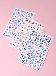 TSZS 3张蝴蝶图案美甲贴纸 Y2K风格美甲贴花 DIY美甲 - 彩色 - 查看 4