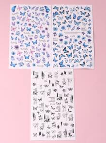 TSZS 3张蝴蝶图案美甲贴纸 Y2K风格美甲贴花 DIY美甲 - 彩色 - 查看 5