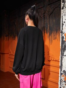 SN Pullover con letra & con estampado de flamenco - Negro - Ver 2