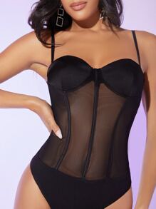 SHEIN BAE Sweetheart Neck Bustier Mesh Cami Bodysuit