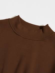 SHEIN Bộ thời trang màu trơn Giải trí - Màu nâu Sô-cô-la - Xem 4