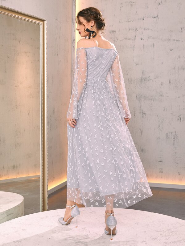 Off Shoulder Floral Mesh Prom Dress SHEIN USA