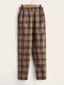 SHEIN Boys Tartan Elastic Waist Trousers - Multicolor - View 1