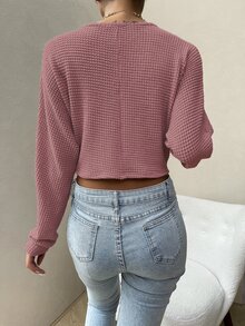 SHEIN Essnce Solid Drawstring Ruched Front Crop Top - Dusty Pink - View 2