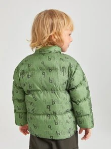 SHEIN 年轻男孩字母图案拉链填充外套