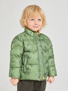 SHEIN 年轻男孩字母图案拉链填充外套