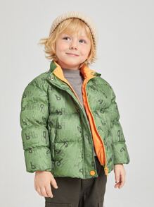 SHEIN 年轻男孩字母图案拉链填充外套