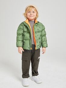 SHEIN 年轻男孩字母图案拉链填充外套