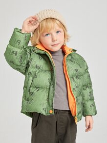 SHEIN 年轻男孩字母图案拉链填充外套