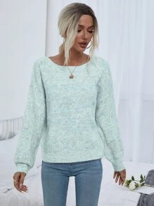 EMERY ROSE Space Dye Drop Shoulder Jumper - Mint Green - View 5