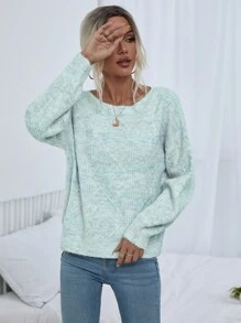 EMERY ROSE Space Dye Drop Shoulder Jumper - Mint Green - View 7