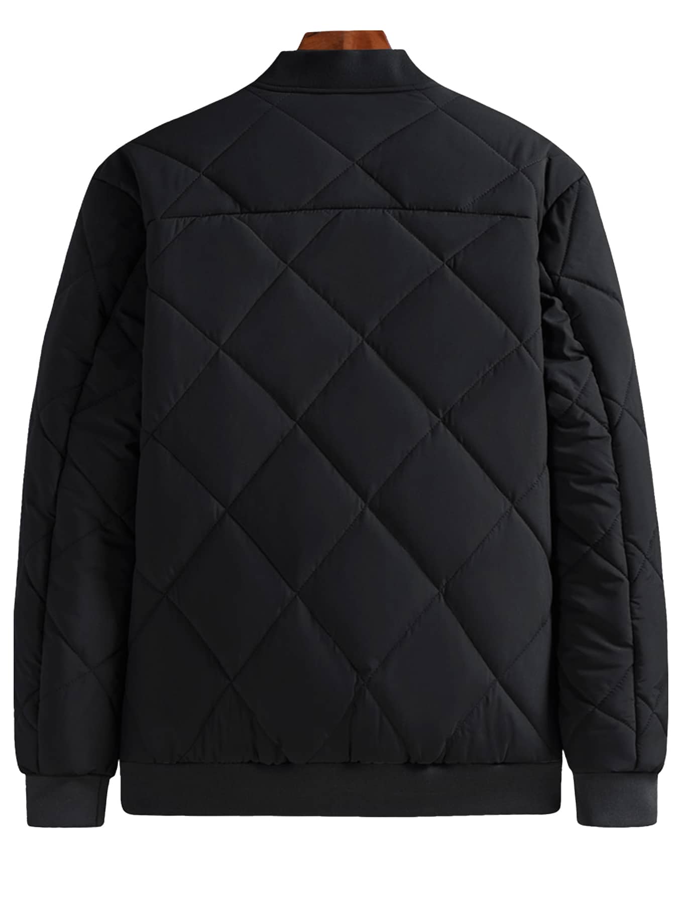 Loose Fit Men's Long Sleeve Quilted Bomber Jacket (Without Sweater), For Fall Winter