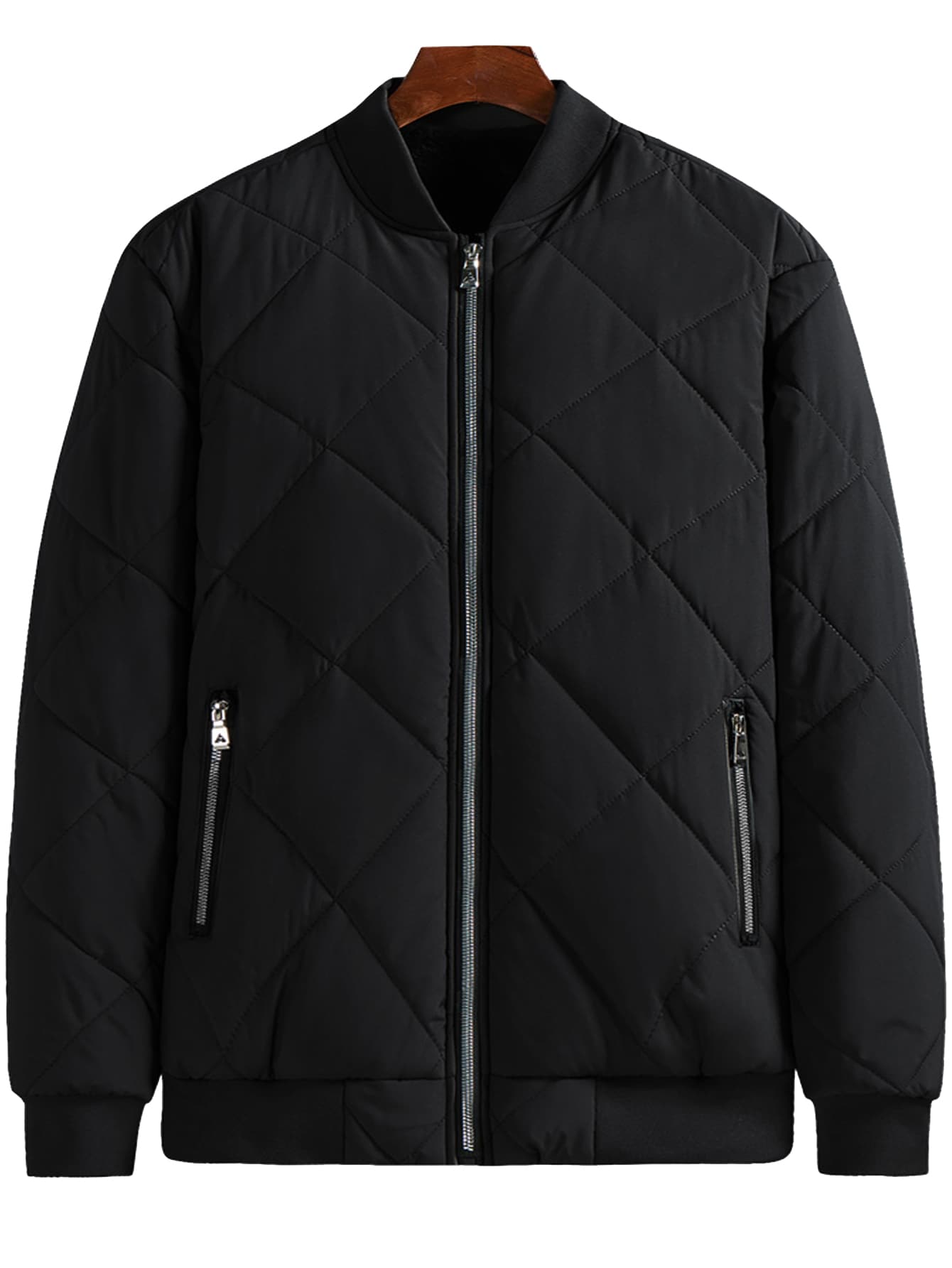 Loose Fit Men's Long Sleeve Quilted Bomber Jacket (Without Sweater), For Fall Winter