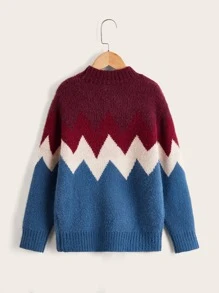 SHEIN Girls Colour Block Chevron Pattern Jumper - Multicolor - View 2