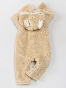 嬰兒3D耳朵設計拉鏈開襟法蘭絨服飾 - 杏色 - 查看 2