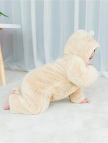 嬰兒3D耳朵設計拉鏈開襟法蘭絨服飾 - 杏色 - 查看 3