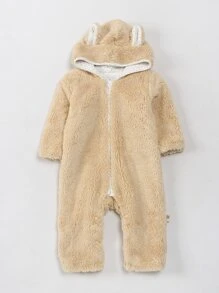 嬰兒3D耳朵設計拉鏈開襟法蘭絨服飾 - 杏色 - 查看 4