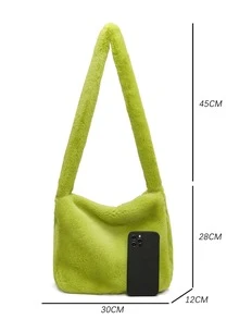 Túi vai màu trơn Tay cầm Top - màu xanh lá - Xem 3