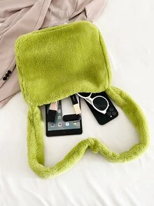 Túi vai màu trơn Tay cầm Top - màu xanh lá - Xem 4