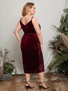 SHEIN Plus Contrast Sequin Knot Side Wrap Cami Dress