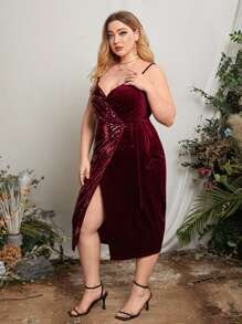 SHEIN Plus Contrast Sequin Knot Side Wrap Cami Dress