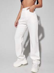 Jeans de talle alto de pierna ancha - Blanco - Ver 1