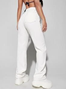 Jeans de talle alto de pierna ancha - Blanco - Ver 2