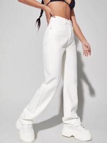 Jeans de talle alto de pierna ancha - Blanco - Ver 3