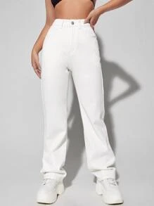 Jeans de talle alto de pierna ancha - Blanco - Ver 4