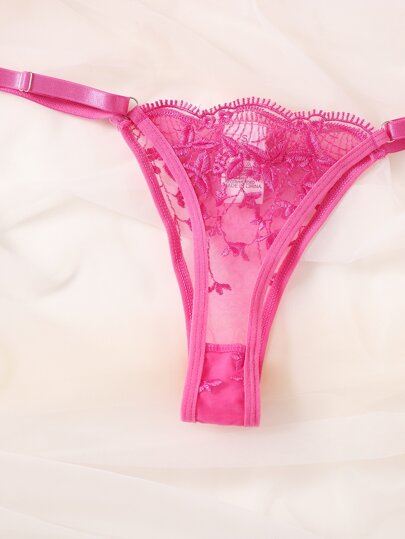 Esselle Leaf Geborduurde Doorschijnende Mesh Underwire Lingerie Set view 5