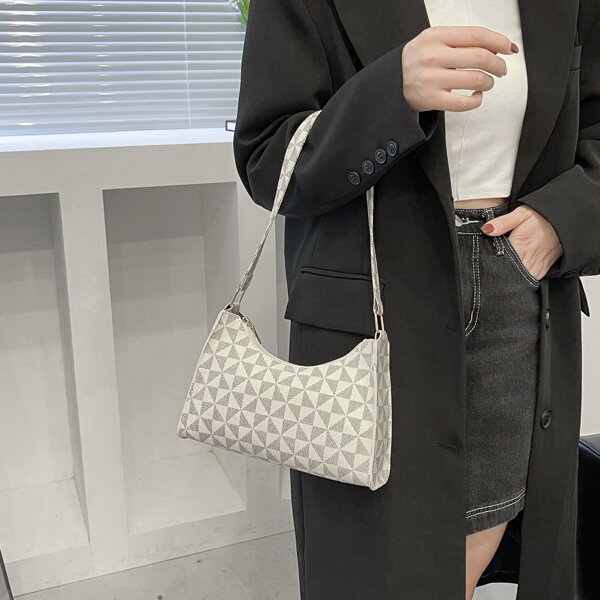 

Colorblock Geometric Graphic Baguette Bag, Multicolor