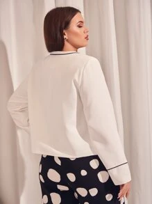 SHEIN Unity áo khoác kích thước lớn Dây kéo Tương phản ràng buộc Khối Màu Giải trí - trắng - Xem 3