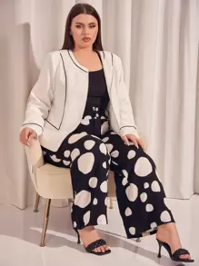 SHEIN Unity áo khoác kích thước lớn Dây kéo Tương phản ràng buộc Khối Màu Giải trí - trắng - Xem 4