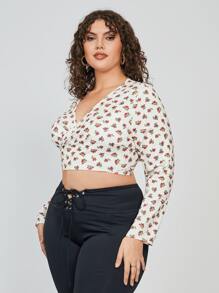 SHEIN Unity 休閒後系帶 交叉小碎花加大襯衫 - 彩色 - 查看 1