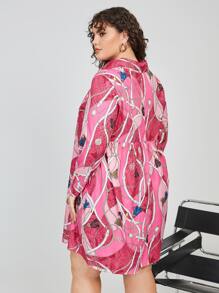 SHEIN Unity Đầm Plus Size Nút Họa tiết Chain Giải trí - Nhiều màu - Xem 2