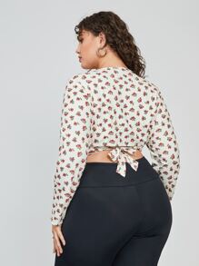 SHEIN Unity 休閒後系帶 交叉小碎花加大襯衫 - 彩色 - 查看 2