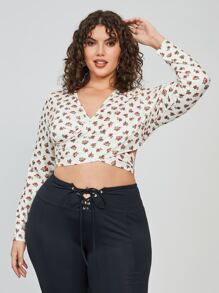 SHEIN Unity 休閒後系帶 交叉小碎花加大襯衫 - 彩色 - 查看 3