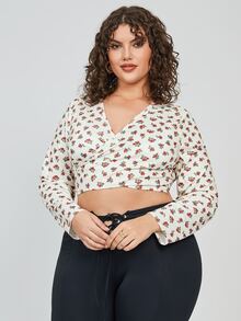 SHEIN Unity 休閒後系帶 交叉小碎花加大襯衫 - 彩色 - 查看 4