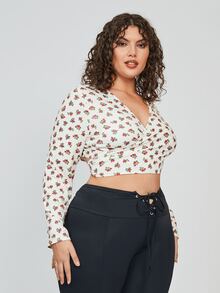 SHEIN Unity 休閒後系帶 交叉小碎花加大襯衫 - 彩色 - 查看 5