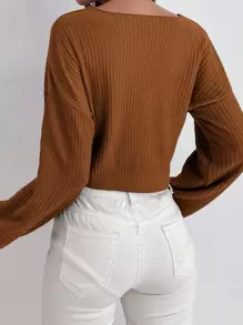 SHEIN Essnce Camiseta de hombros caídos tejido waffle - Marrón - Ver 2