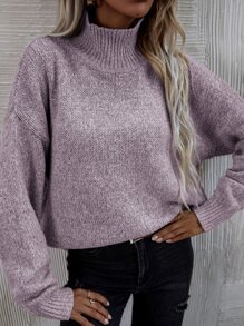 SHEIN LUNE High Neck Drop Shoulder Jumper - Mauve Purple - View 2