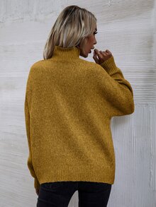 SHEIN LUNE High Neck Drop Shoulder Jumper - Mustard Yellow - View 3